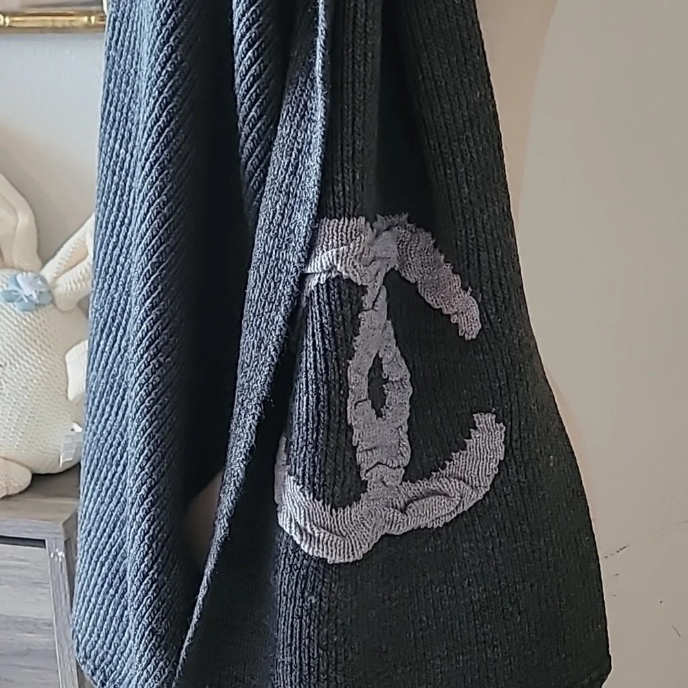 CHANEL Black Scarf with Gray CC Logo